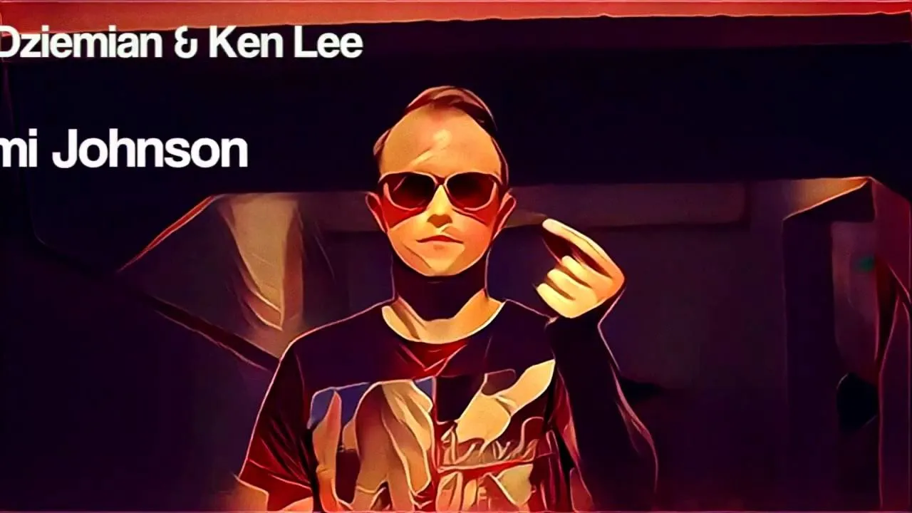 Prisma-filtered still from the video: the singer in sunglasses snaps his fingers, with “Dziemian & Ken Lee – Jimi Johnson” in the corner